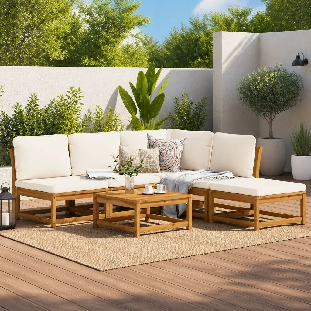 Outdoor Sectional Sofa Set 6 Piece Brown Solid Acacia Wood with Cushions