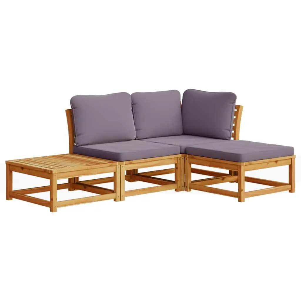 Garden Lounge Set Solid Acacia Wood 4 Piece Outdoor Sectional Sofa with Cushions Brown