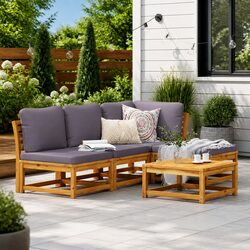 5-Piece Outdoor Lounge Set - Acacia Wood with Cushions