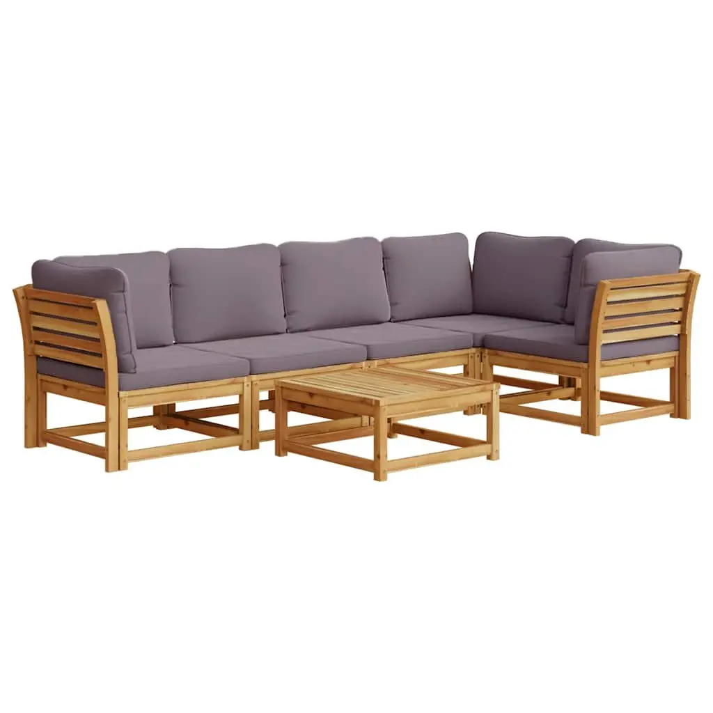 Garden Lounge Set 6 Piece Outdoor Sectional Sofa with Cushions Solid Acacia Wood