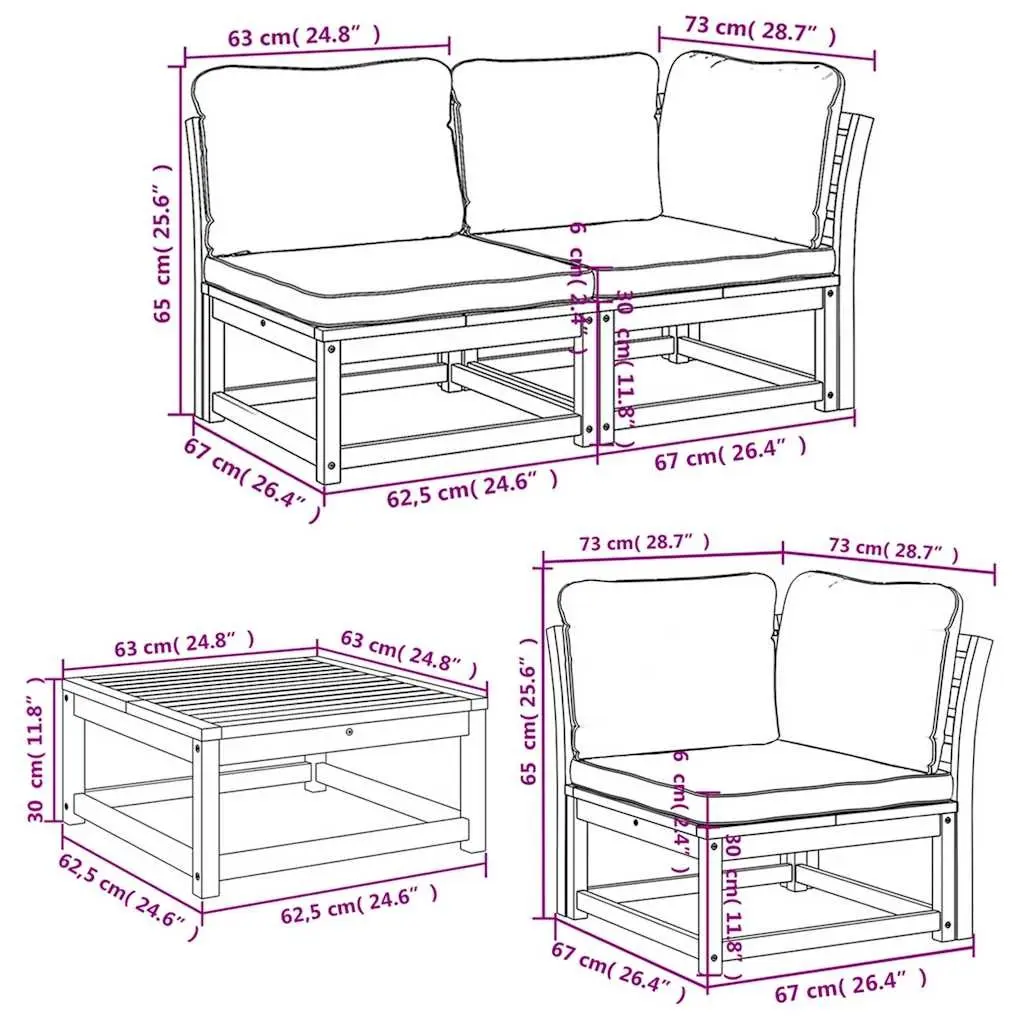 Garden Lounge Set 6 Piece Outdoor Sectional Sofa with Cushions Solid Acacia Wood