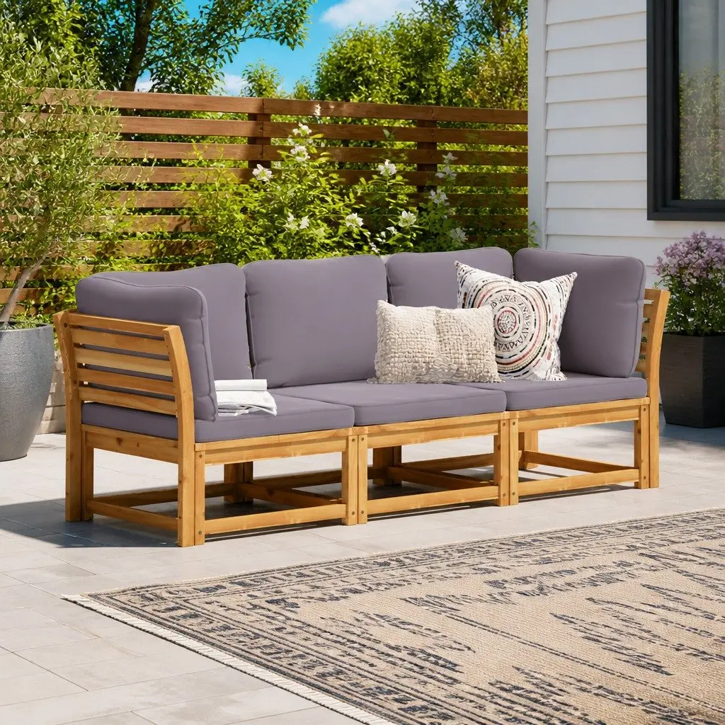 Outdoor Sectional Sofa Lounge Set 3 Piece Garden Furniture with Cushions Brown