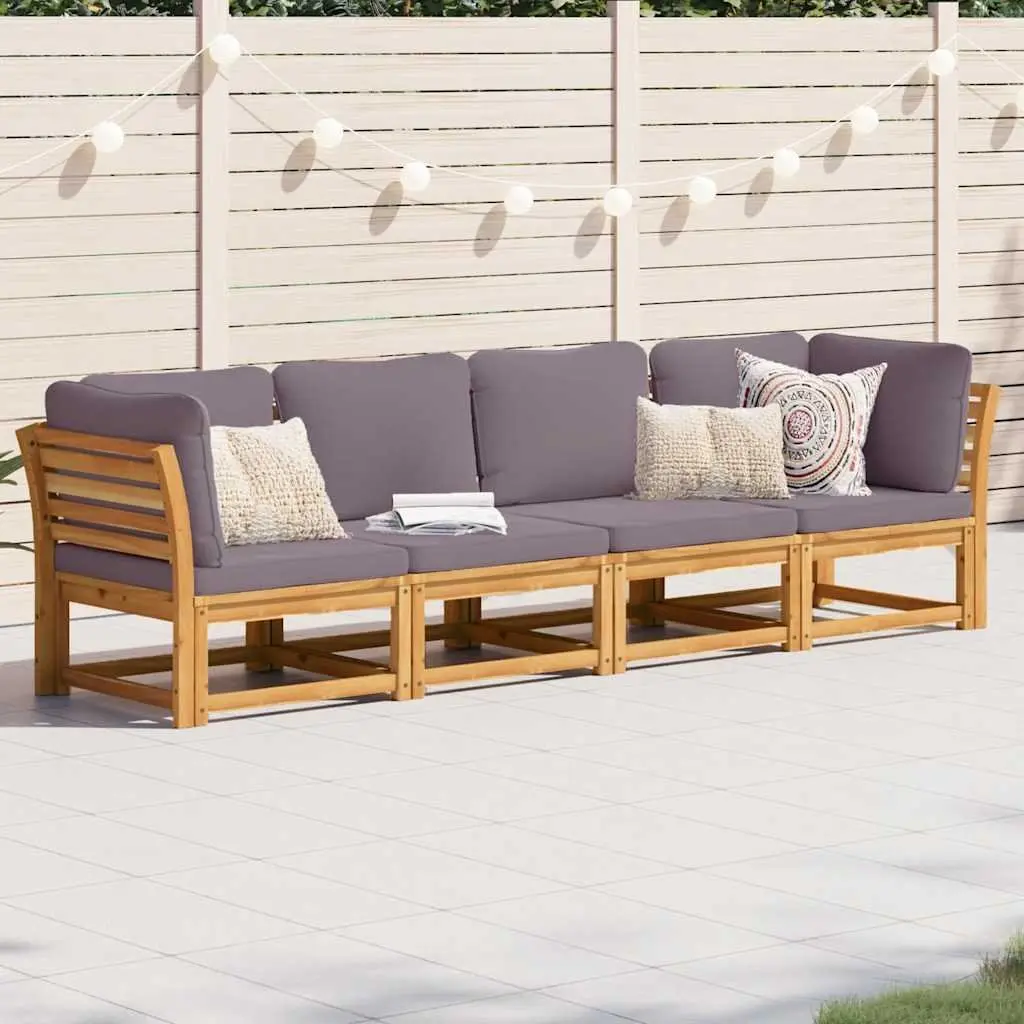 Garden Lounge Set 4 Piece Outdoor Sectional Sofa with Cushions Solid Wood Brown