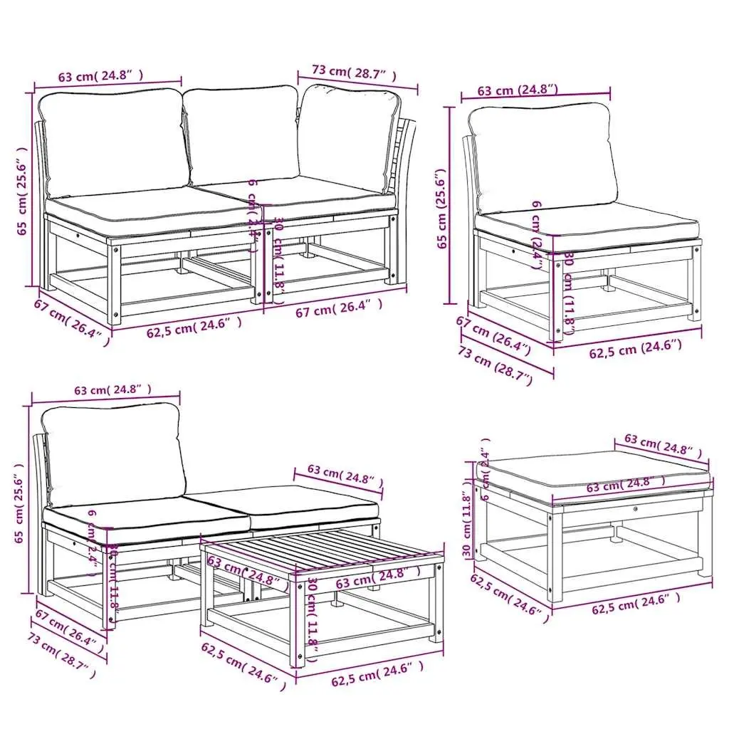 Outdoor Sectional Sofa Set 11 Piece Garden Lounge Furniture with Cushions Wood