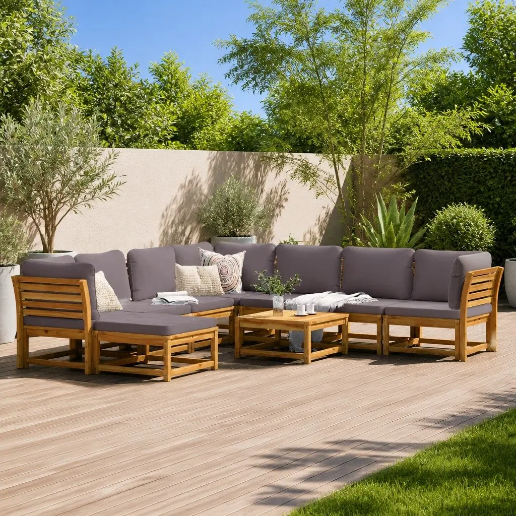 Outdoor Sectional Sofa Set 9 Piece Garden Lounge with Cushions Wood Furniture