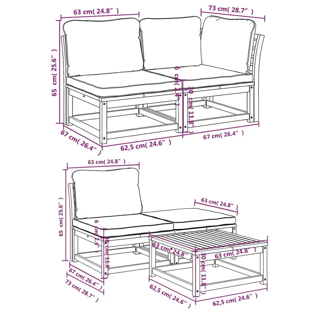 Outdoor Sectional Sofa Set 9 Piece Garden Lounge with Cushions Wood Furniture