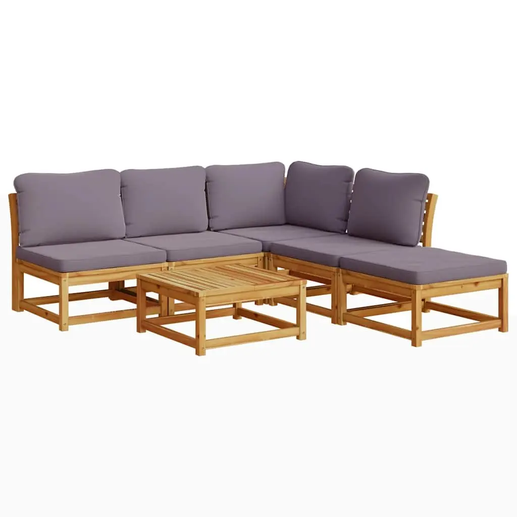 Outdoor Sectional Sofa Set Solid Acacia Wood Modular 6 Piece Brown