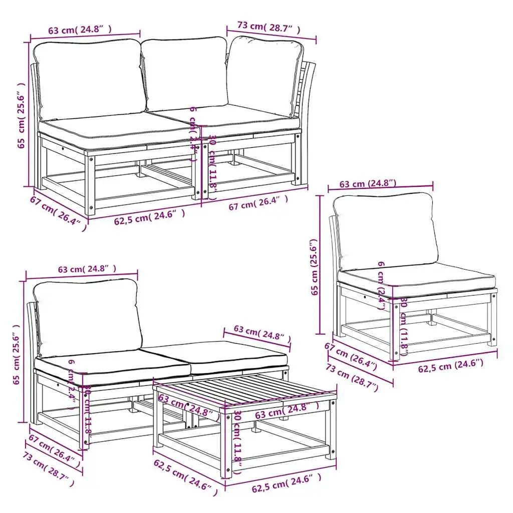 Outdoor Sectional Sofa Set Solid Acacia Wood Modular 6 Piece Brown