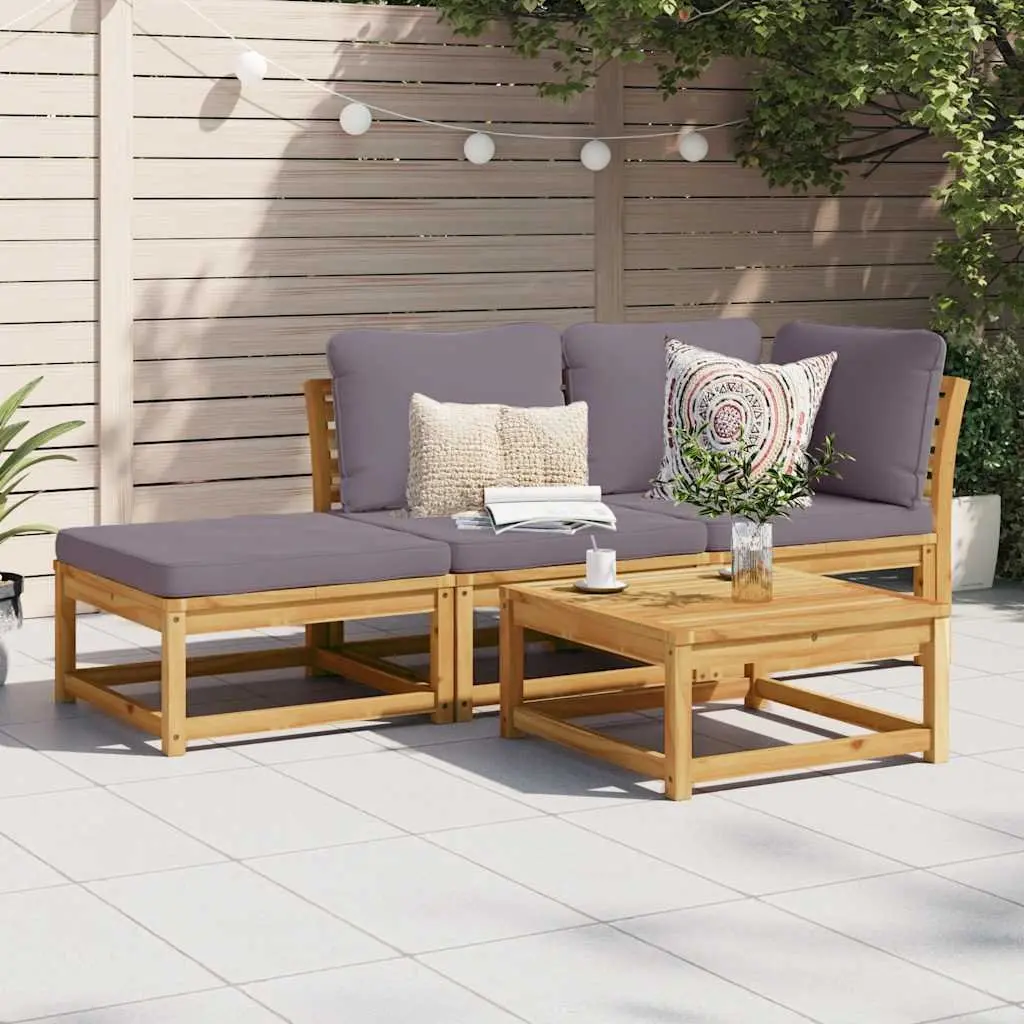 Outdoor Sectional Sofa Lounge Set Solid Acacia Wood 3 Piece Brown with Cushions