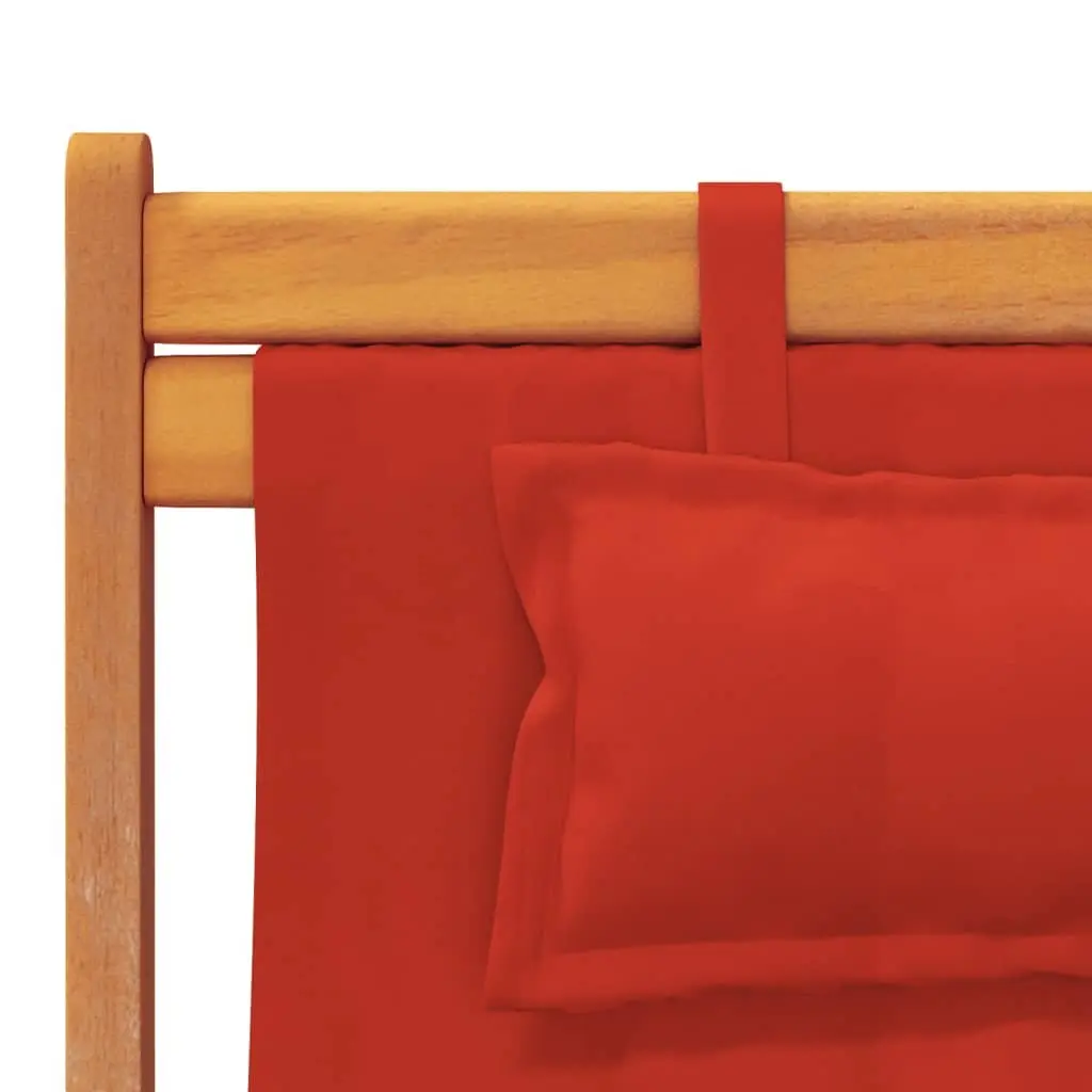 Folding Beach Chair Solid Eucalyptus Wood Frame Polyester Fabric 2 Piece Red