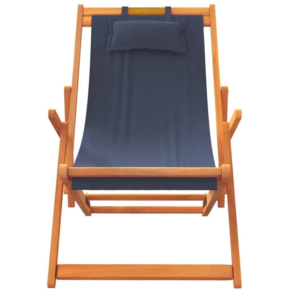 Folding Beach Chairs Wooden Frame Polyester Fabric 2 Piece Blue Outdoor Camping Lounge Reclining Garden Seating