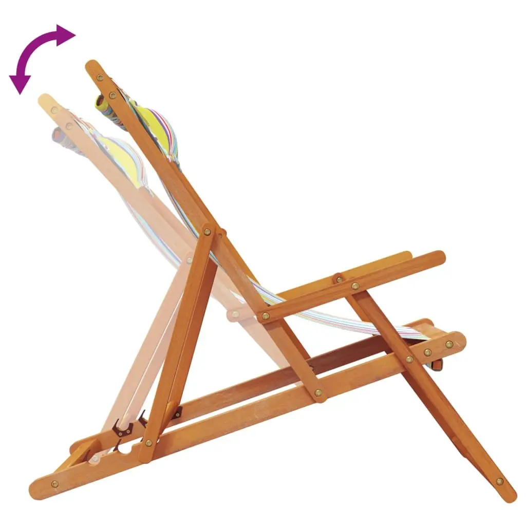 Folding Beach Chairs Wooden Frame Polyester Fabric Multicolour Set of 2