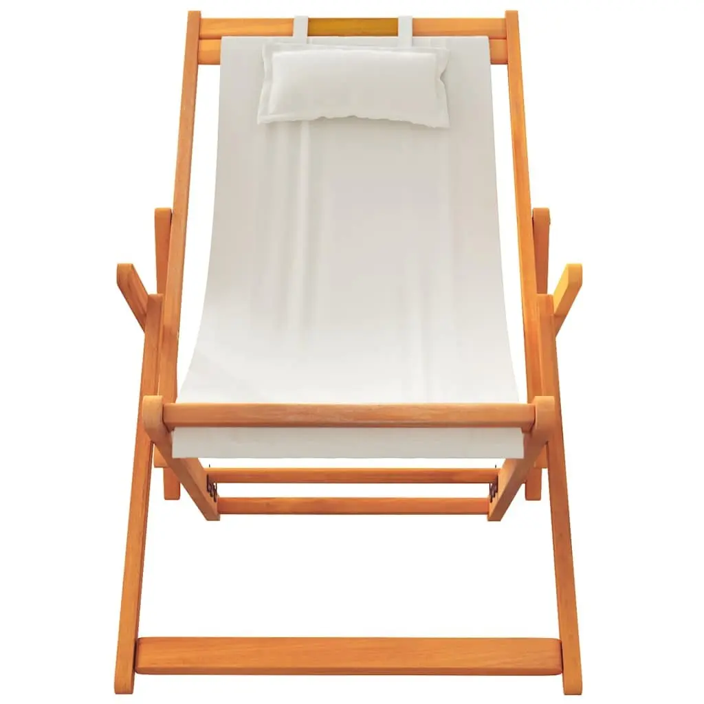 Folding Beach Chairs Wooden Frame Polyester Fabric 2 pcs Cream Outdoor Lounge Reclining