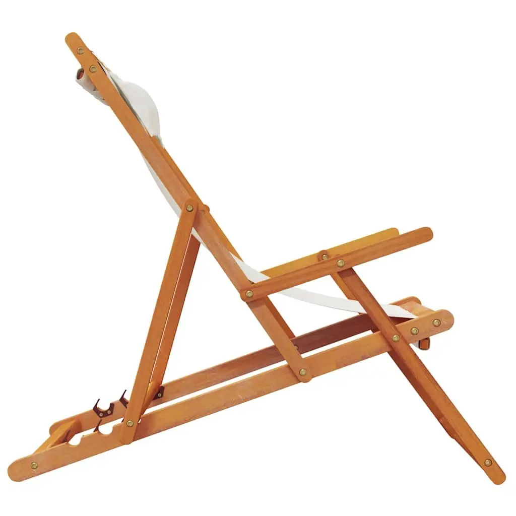 Folding Beach Chairs Wooden Frame Polyester Fabric 2 pcs Cream Outdoor Lounge Reclining