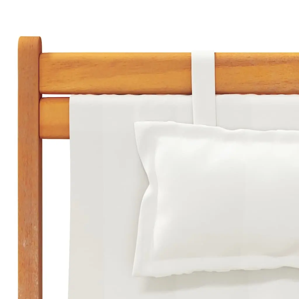 Folding Beach Chairs Wooden Frame Polyester Fabric 2 pcs Cream Outdoor Lounge Reclining