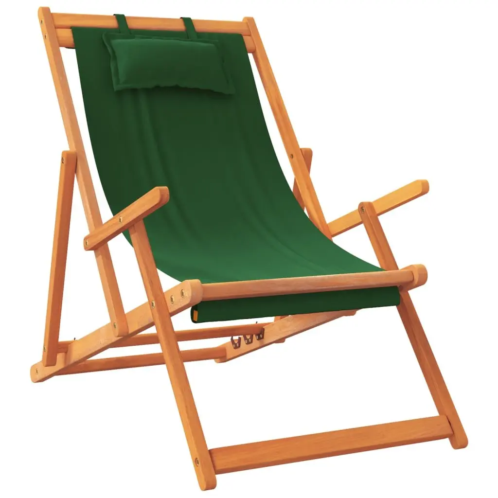 Folding Beach Chairs Wooden Frame Polyester Fabric 2 pcs Green Outdoor Lounge Reclining Garden Camping Seating
