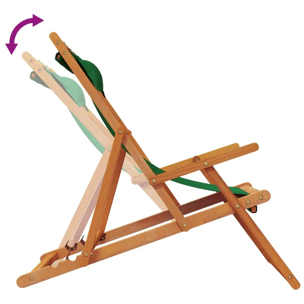 Folding Beach Chairs Wooden Frame Polyester Fabric 2 pcs Green Outdoor Lounge Reclining Garden Camping Seating