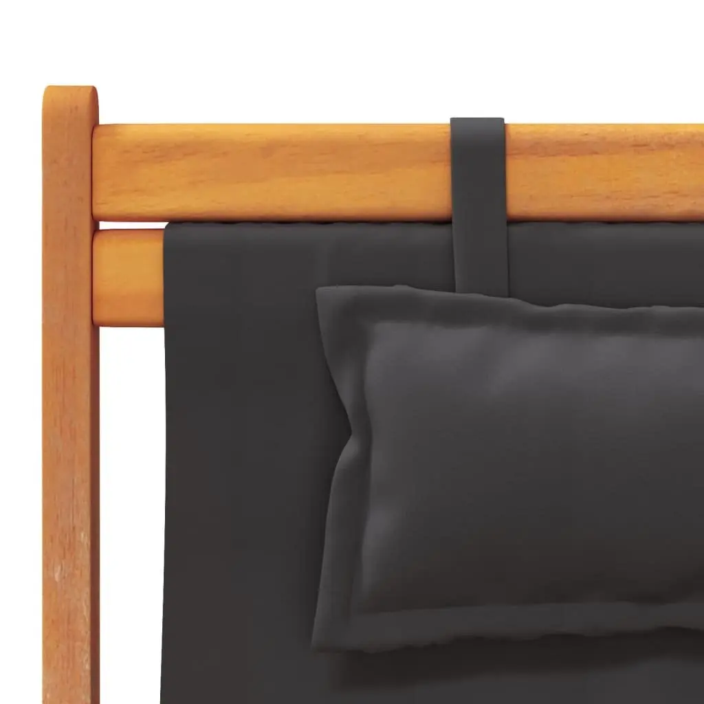 Folding Reclining Beach Chairs Black Eucalyptus Wood 2 Pieces Portable Outdoor Seating