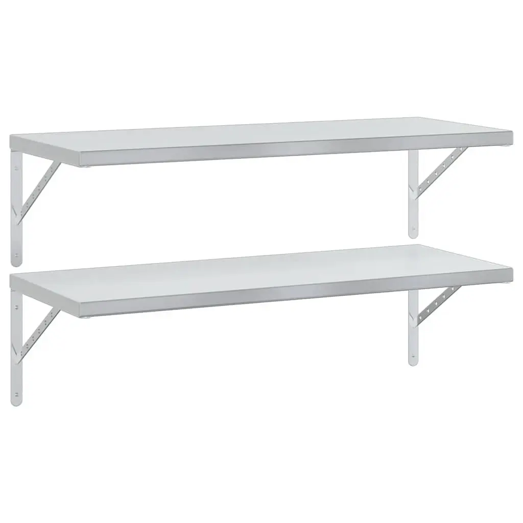 Floating Wall Shelves Stainless Steel 100x40cm Silver 2 Piece Storage Display