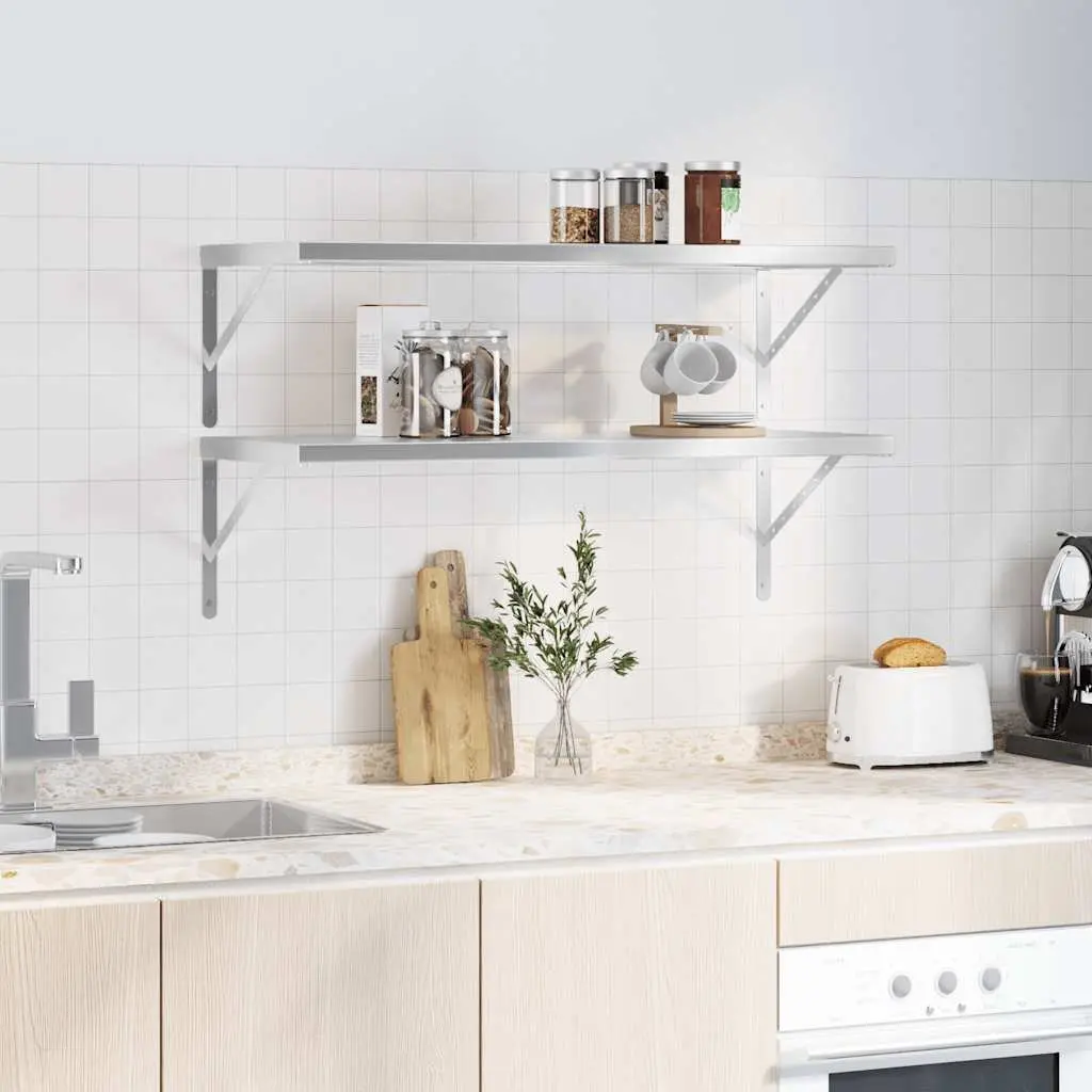 Floating Wall Shelves Stainless Steel 100x40cm Silver 2 Piece Storage Display