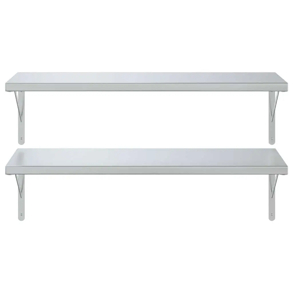 Floating Wall Shelves Stainless Steel 100x40cm Silver 2 Piece Storage Display