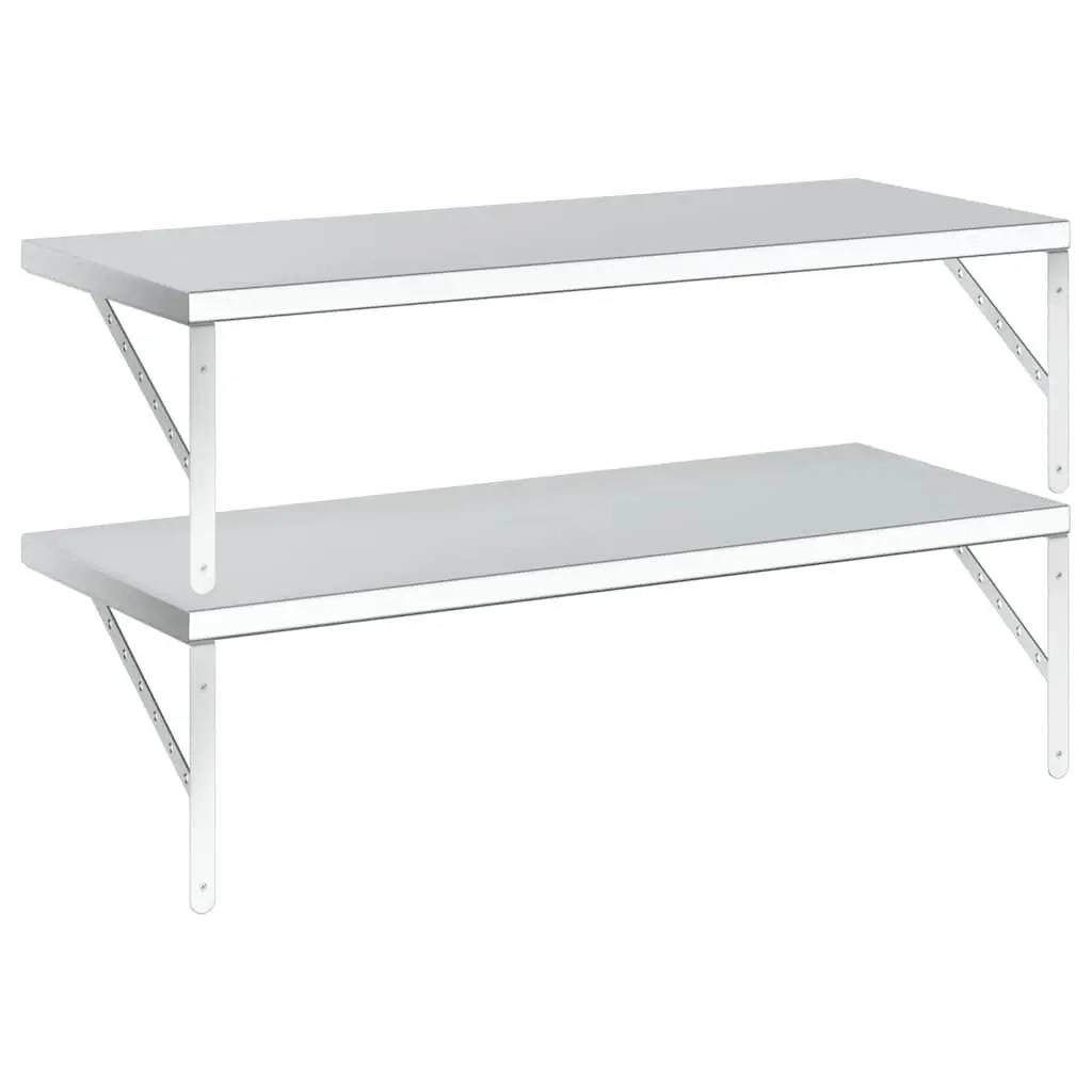 Floating Wall Shelves Stainless Steel 100x40cm Silver 2 Piece Storage Display