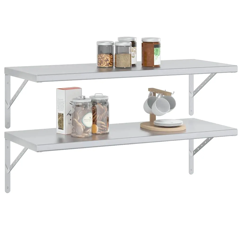 Floating Wall Shelves Stainless Steel 100x40cm Silver 2 Piece Storage Display