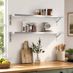 Silver Wall Shelves 2 pcs 100x23.5 cm for Home Use