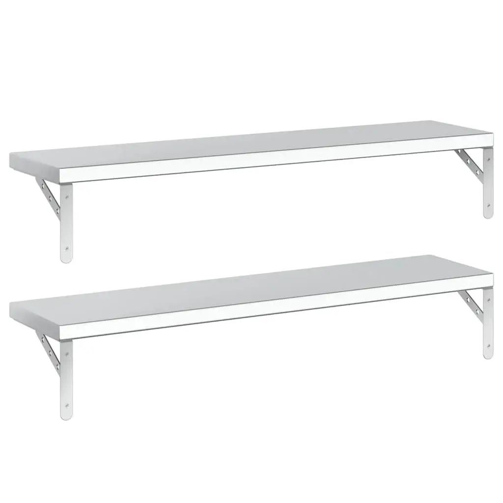 Wall Mounted Shelves Floating Storage Rack Silver Stainless Steel 100cm x 23.5cm Set of 2
