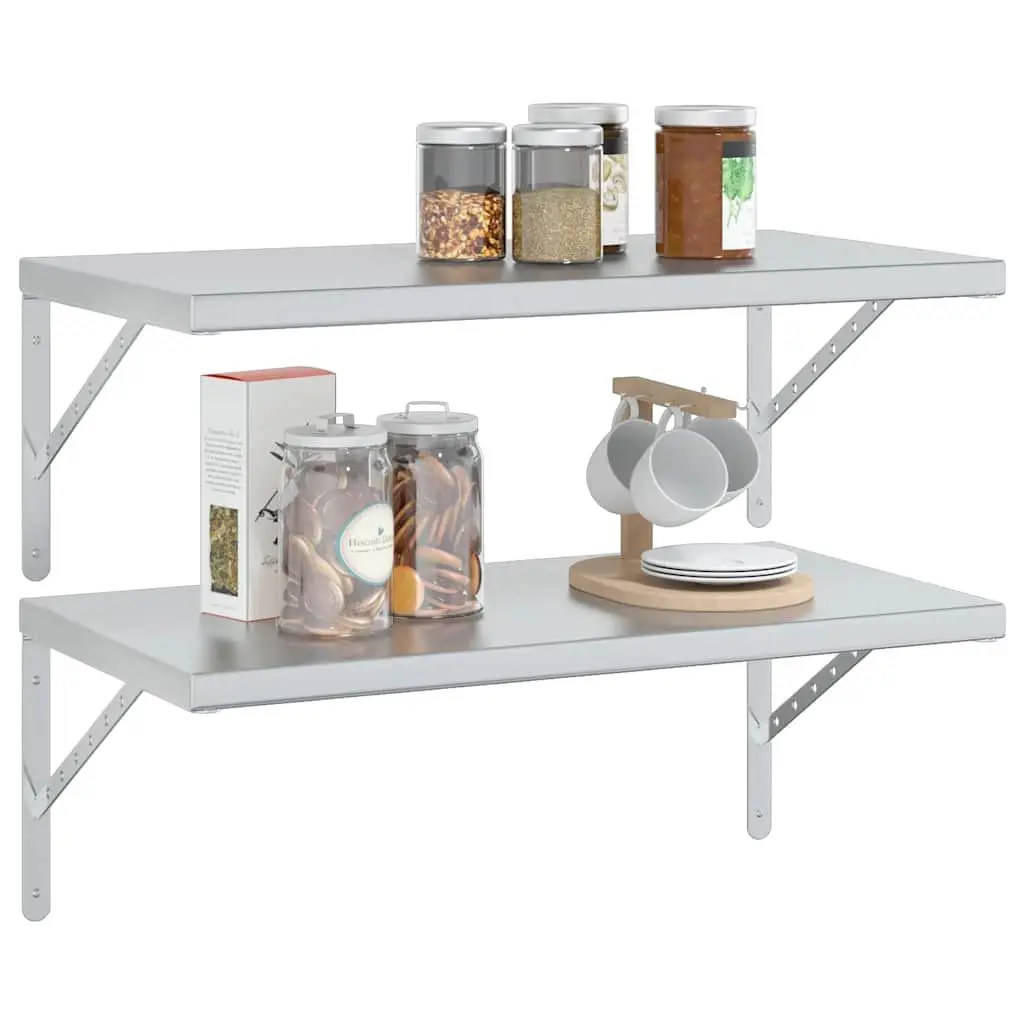 Floating Wall Shelves Stainless Steel Silver 75x40cm 2 Piece Display Rack for Living Room Bedroom Office Storage