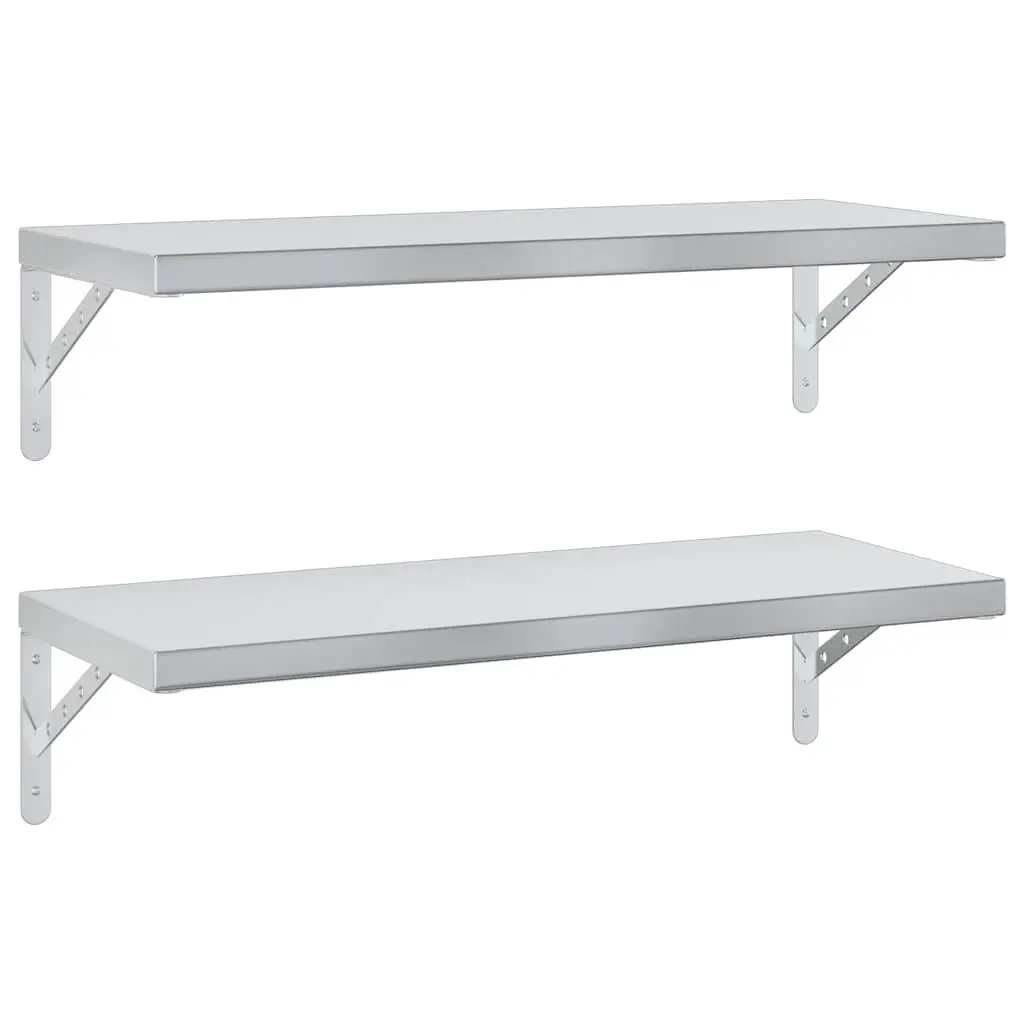 Wall Shelves Stainless Steel 75x30 cm Silver 2 Piece Floating Storage Display