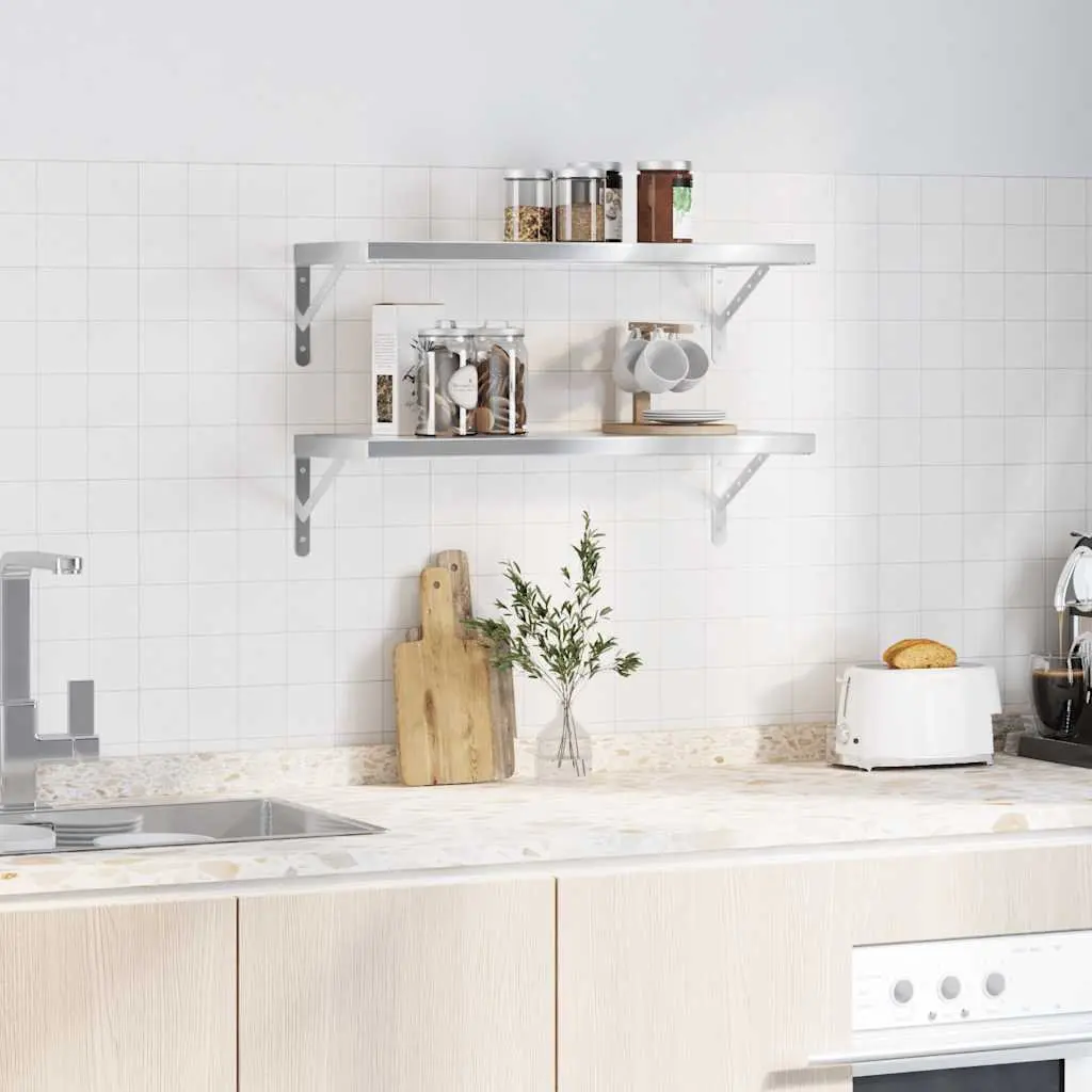 Wall Shelves Stainless Steel 75x30 cm Silver 2 Piece Floating Storage Display