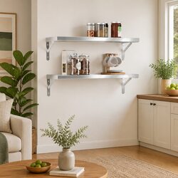 Wall Shelves 2 pcs 75x23.5 cm Silver Floating Shelf Storage Display Rack