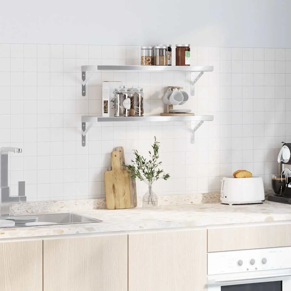 Floating Wall Shelves Storage Rack Stainless Steel 75x23.5 cm Silver 2 Piece