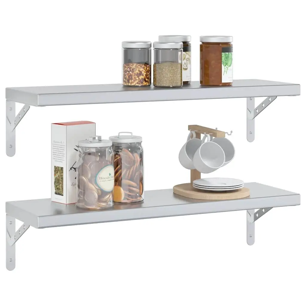 Floating Wall Shelves Storage Rack Stainless Steel 75x23.5 cm Silver 2 Piece
