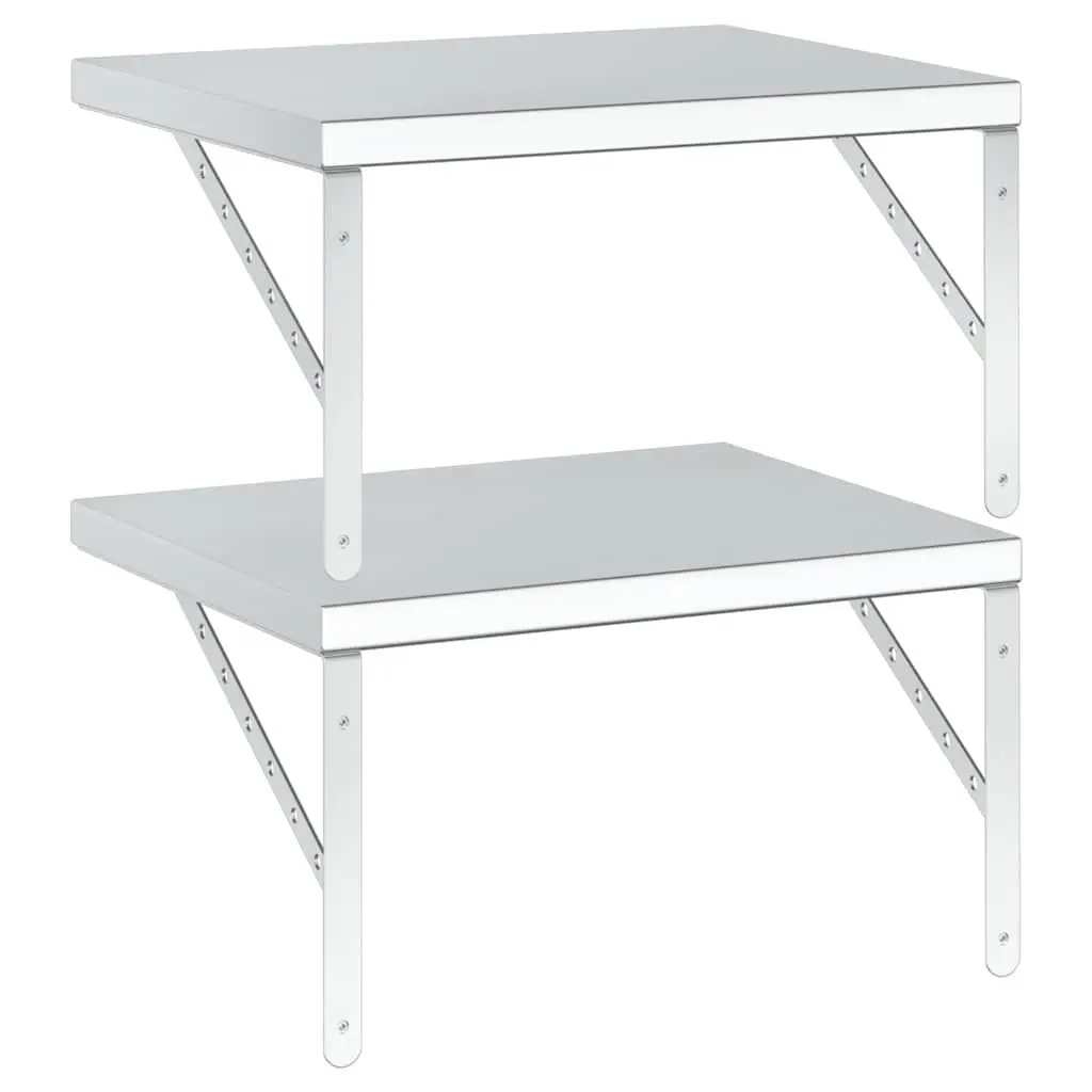 Wall Shelves Stainless Steel 50x40 cm Silver Floating Storage Display 2 Piece