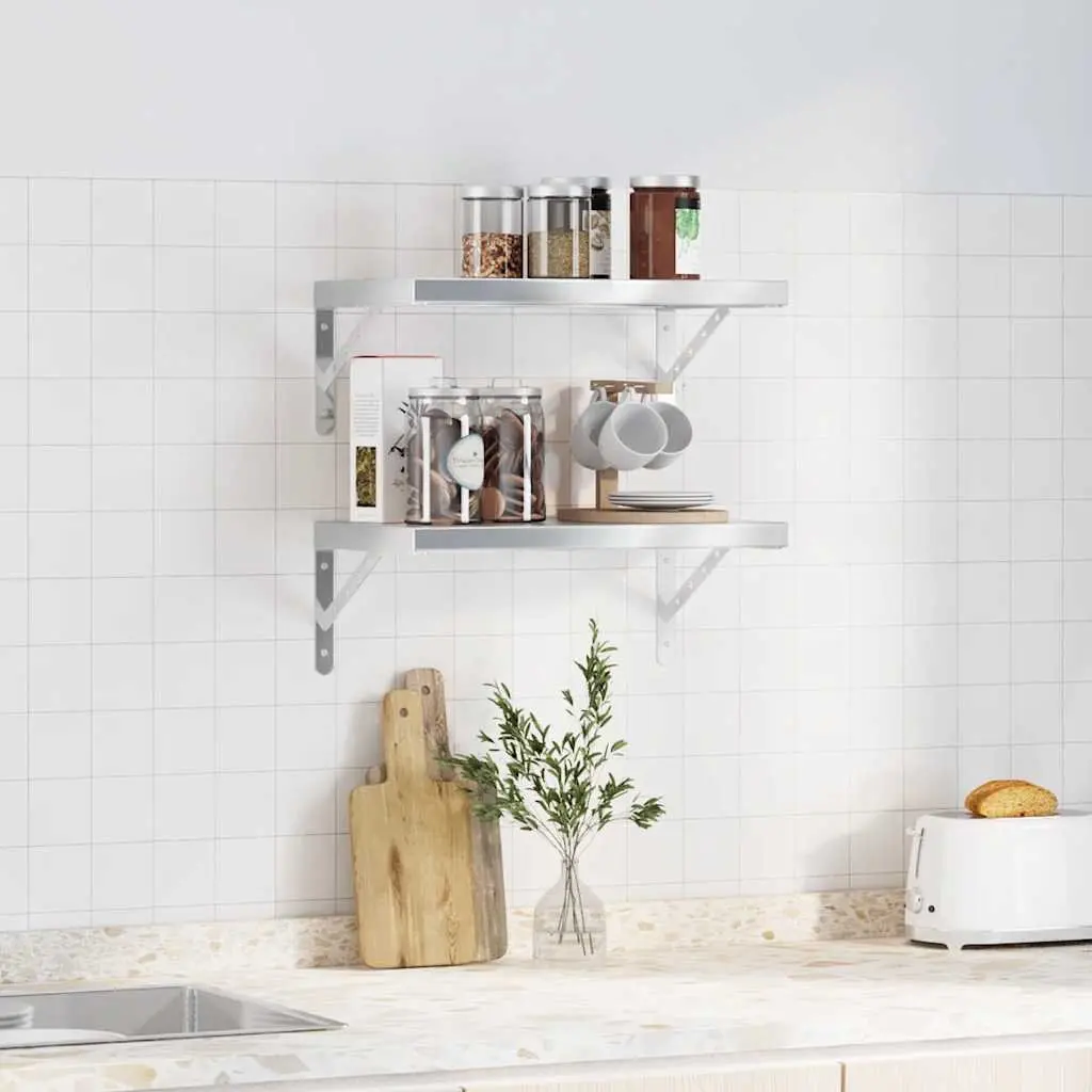 Wall Shelves Stainless Steel 50x30 cm Silver 2 Piece Floating Shelving Storage Display