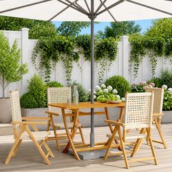 Set of 4 Folding Reclining Garden Chairs Beige Rattan