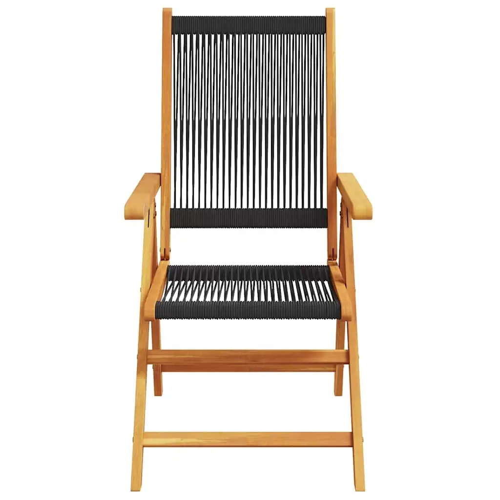 Reclining Outdoor Chairs Set 8 Pieces Folding Black Acacia Wood Patio Seating