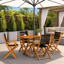 Versatile Set of 4 Folding Garden Chairs in Black Acacia