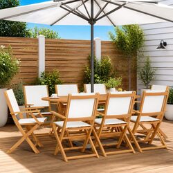 Folding Garden Chairs Set 8 pcs White Fabric Wooden Outdoor Seating Patio