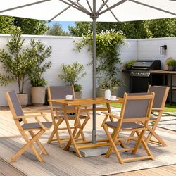 Folding Garden Chairs 4 pcs Outdoor Seating Acacia Wood Anthracite Fabric