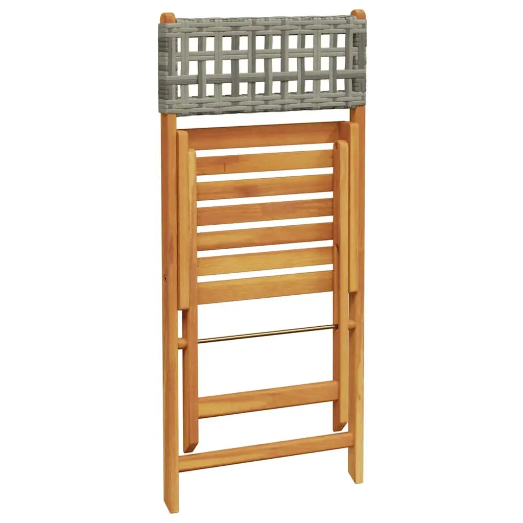Folding Garden Chairs Solid Acacia Wood Frame PE Rattan Seat Grey 8 Piece