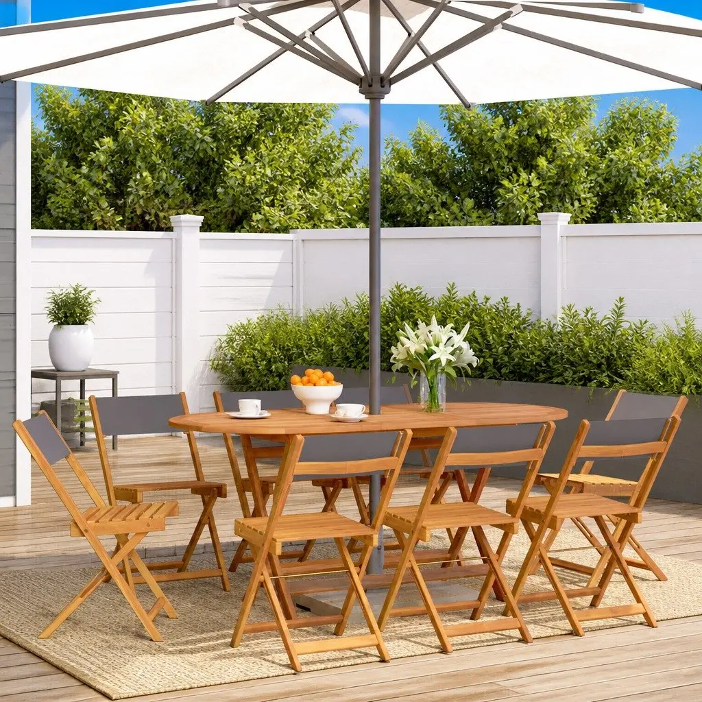 Folding Garden Chairs Set Solid Acacia Wood 8 Piece Anthracite Outdoor Seating