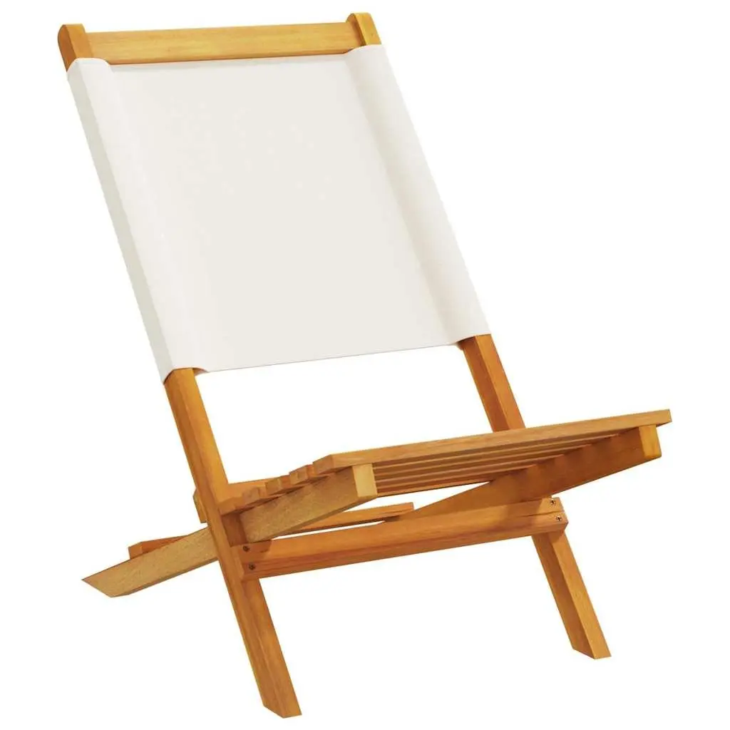 Folding Garden Chairs Solid Wood 6 Piece Set Outdoor Seating White Fabric Patio