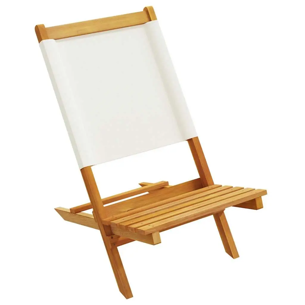 Folding Garden Chairs Solid Wood 6 Piece Set Outdoor Seating White Fabric Patio