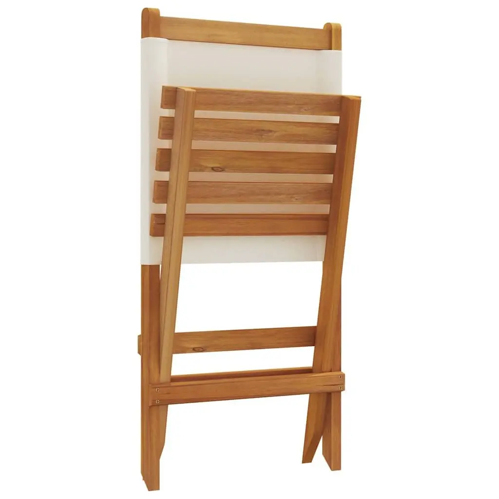 Folding Garden Chairs Solid Wood 6 Piece Set Outdoor Seating White Fabric Patio