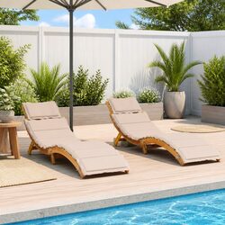 Foldable Beige Loungers with Cushions - Perfect for Outdoor Relaxation