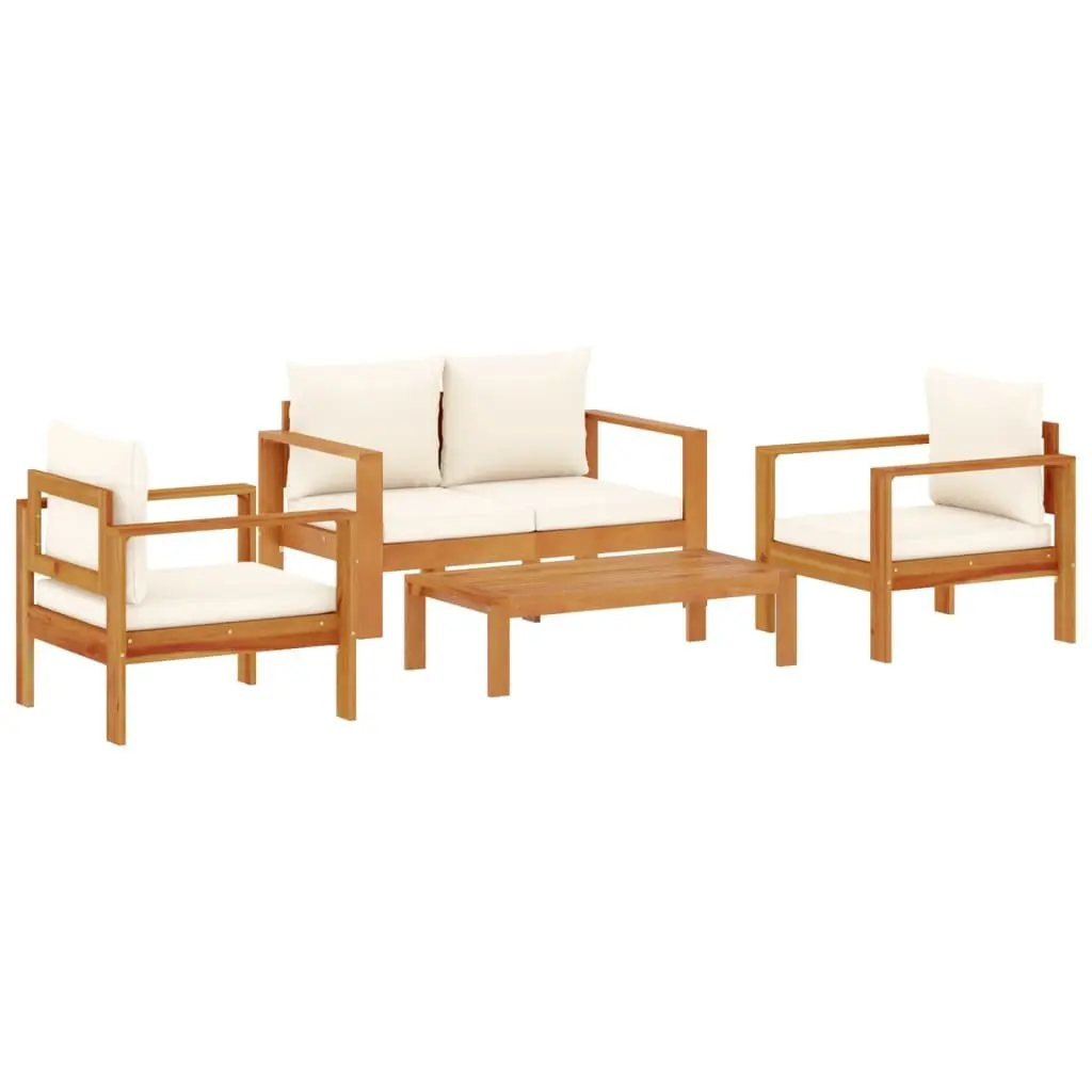 4 Piece Modular Outdoor Sofa Set Acacia Wood with Red Cushions for Patio Garden Furniture