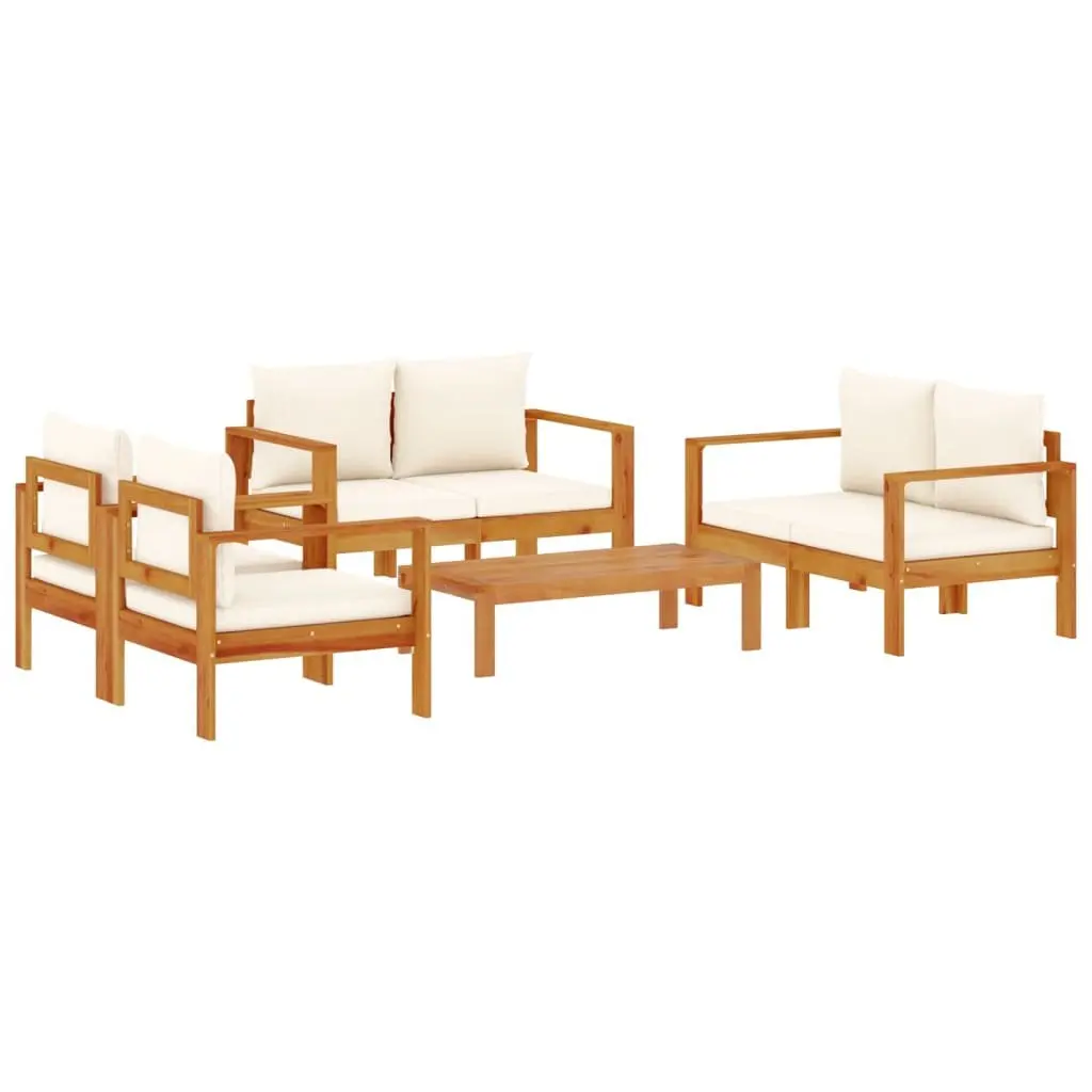 5 Piece Garden Sofa Set Solid Acacia Wood Cream Cushions Outdoor Furniture